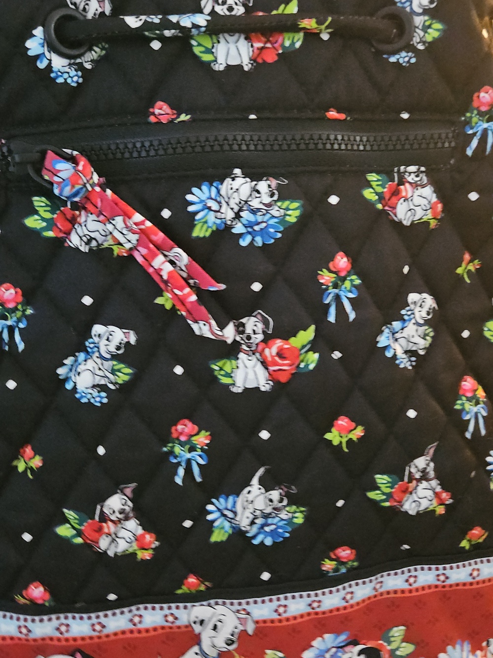 Disney Vera Bradley Quilted Black Floral Backpack Tote with 101 Dalmation  Print - Picture 14 of 14